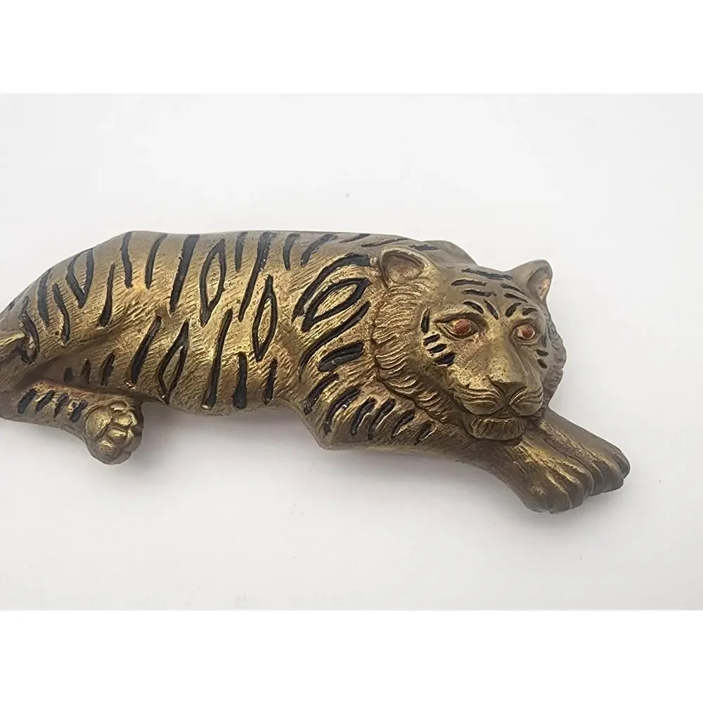 Vintage Tiger Cat BELT BUCKLE Designer Gold Tone Metal 5.25